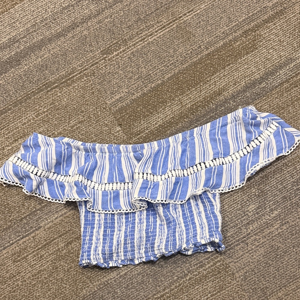 Blue and White Striped Off-Shoulder Tube Top